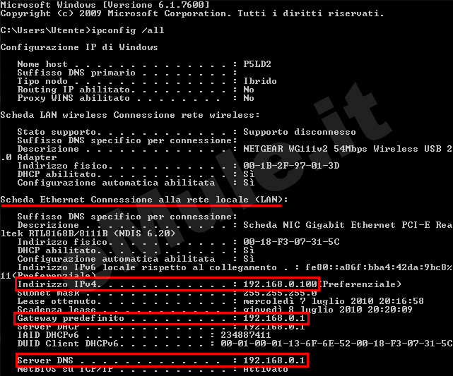 IP 
statico con Seven
